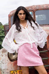 Mickey Tweed Mini Sequin Skirt Pink