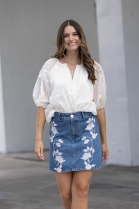 Becky Denim Skirt Floral Blue