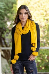 Scarfs: Pom Scarf Mustard