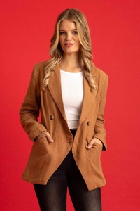 Pretty Basics Outerwear: Asta Blazer Caramel Linen