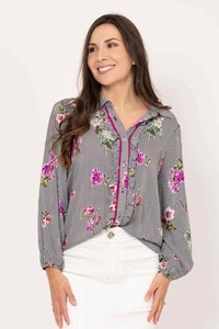 Zayla Stripe Blouse Black