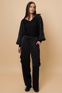 Harry Satin Cargo Pant Black