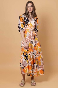 Sale Amaya: Sammie Wrap Maxi Dress Orange Floral