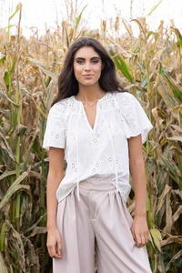 Short Sleeve Tops: Chloe Embroidered Top White