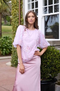 Sequins: Kristen Embroidered Beaded Top Baby Pink