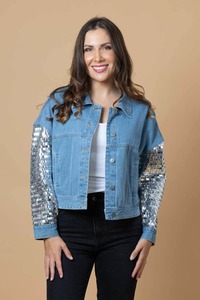 Sylvia Sequin Sleeve Denim Jacket