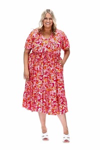 Grace V Neck Midi Dress Orange