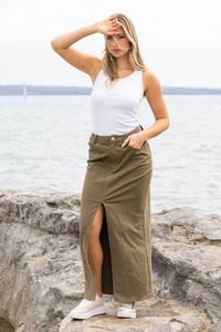 Georgina Long Denim Skirt Khaki