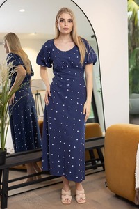 Harriet Midi Dress Navy Heart White