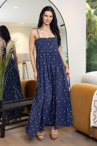 Halle Maxi Dress Navy Heart White