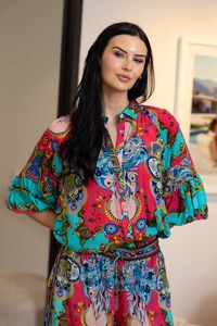 Emilia Shirt Long Sleeve Teal Pink