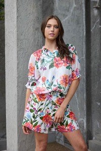 Sale Tops: Ava Chiffon Blouse Floral White