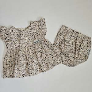 Ivy Ruffle + Bloomer Set - Cream with Mini Mustard Floral