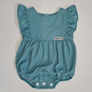 Ivy Collection: Ivy Ruffle Romper - Blue Polkadot