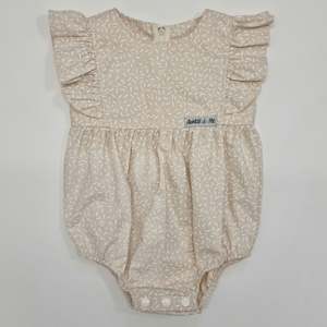 Ivy Collection: Ivy Ruffle Romper - Natural with White Dash