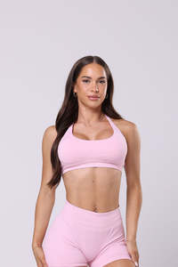 Crops Sports Bras: Sculpt Halter Crop - Baby Pink
