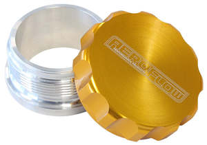 1.5" ALUM WELD BUNG AND CAP RAW WELD ON / GOLD CAP