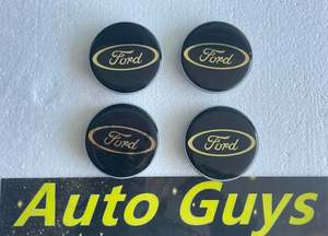 Badge: Set of 4 Ford Black Blue Badge 62mm Wheel Center Caps