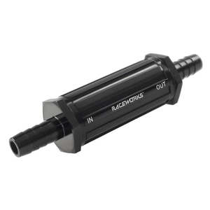 Fuel Filters: RACEWORKS RW INLINE FUEL FILTER WITH 3/8'' BARBS 30 MICRON | ALY-099