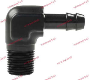 RACEWORKS NPT 3/8'' TO 3/8'' BARB 90 DEG | RWF-423-06-06BK