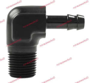 Npt Male To Barb: RACEWORKS NPT 3/8'' TO 5/16'' BARB 90 DEG | RWF-423-06-05BK