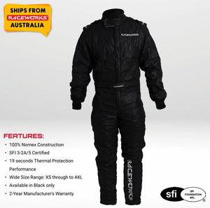 RACEWORKS BLACK RACE SUITS 1PC 2LAYER SFI APPROVED
