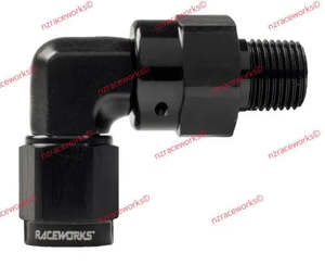 RACEWORKS AN SWIVELS TO NPT SWIVEL 90 DEGREES