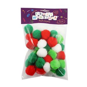Products: Craft Pom Poms Red Green White 30mm x 70pcs - Avalon International