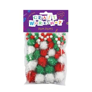Products: Pom Poms Glitter Red Green White 5-25mm 100pc - Avalon International