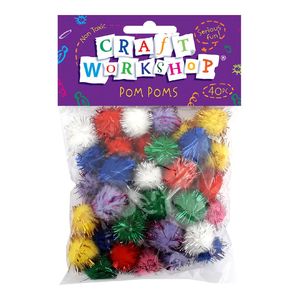 Craft Pom Poms Glitter Asst Clrs 20mm 40pc - Avalon International