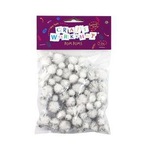 Products: Craft Pom Poms White Glitter 70pc 3 sizes - Avalon International