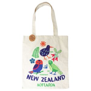 Cotton Tote Bag NZ Kiwi Bird & Floral 40cm - Avalon International