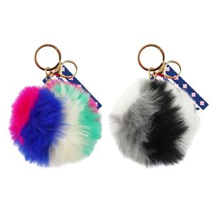 Keyring Bag Tag Pom Pom Stripes 10cm 2asst - Avalon International