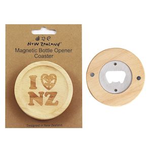 Bottle Opener Magnet Coaster I LOVE NZ 8cm B/C - Avalon International