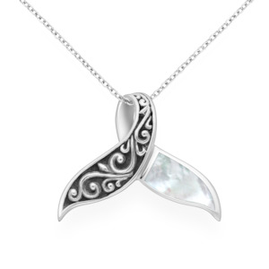Sterling Silver Mother of Pearl Shell Whales Tail Pendant