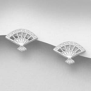 Gemstones: Sterling Silver & Cubic Zirconia Fan Stud Earrings