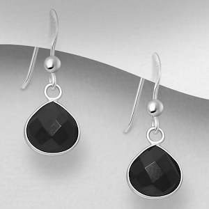 Gemstones: Sterling Silver Black Spinel Dangly Earrings