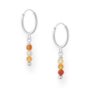 Gemstones: Sterling Silver Hoops with Orange Agate Gemstone Beads