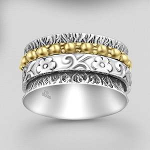 Rings: Sterling Silver & Brass Floral Spin Ring