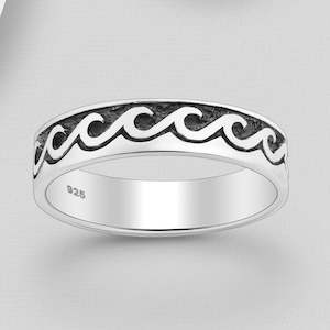 Rings: Sterling Silver Oxidised Wave Band Ring