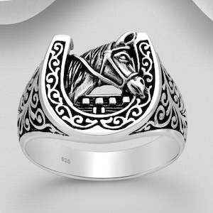 Equestrian Horse Jewellery: Sterling Silver Chunky Horse and Shoe Ring