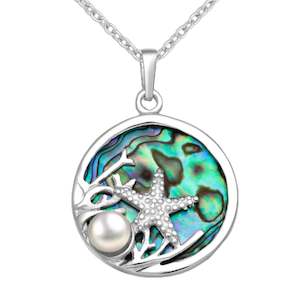 Freshwater Pearls: Sterling Silver Paua Shell & Freshwater Pearl Necklace with Starfish