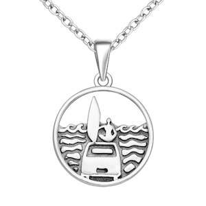 Home Bestsellers Pendants: Sterling Silver Surfboard & Wave Pendant