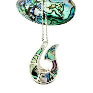 Sterling Silver & Paua Shell Fish Hook Pendant