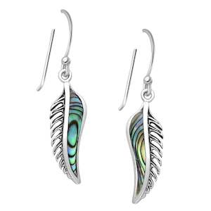 Earrings: Sterling Silver & Paua Shell Silver Fern Dangly Earrings