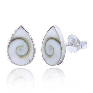 Shiva Shell Sterling Silver Tear Drop Stud Earrings