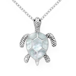 Surf Sea: Sterling Silver & Mother of Pearl Shell Turtle Pendant