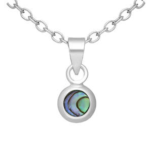 Sterling Silver Tiny Paua Shell Circle Pendant
