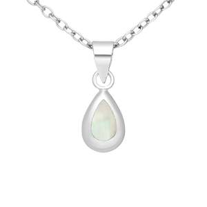 Surf Sea: Sterling Silver Tiny Mother of Pearl Shell Tear Drop Pendant