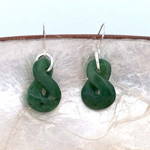 Gemstones: NZ Pounamu Greenstone Pikorua Twist Dangly Earrings